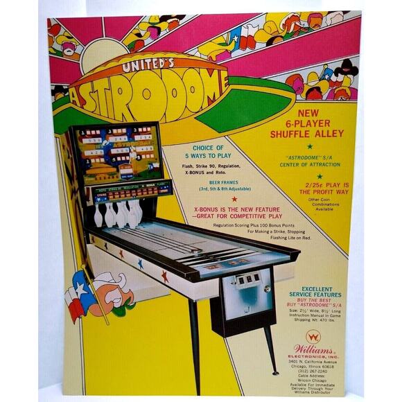 Astrodome Arcade Flyer 1972 Shuffle Alley Artwork Original NOS United 8.5" x 11" - Picture 1 of 2